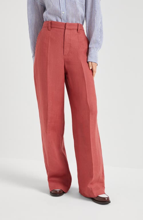 Brunello Cucinelli Hemp-linen Gabardine Loose Trousers In Red