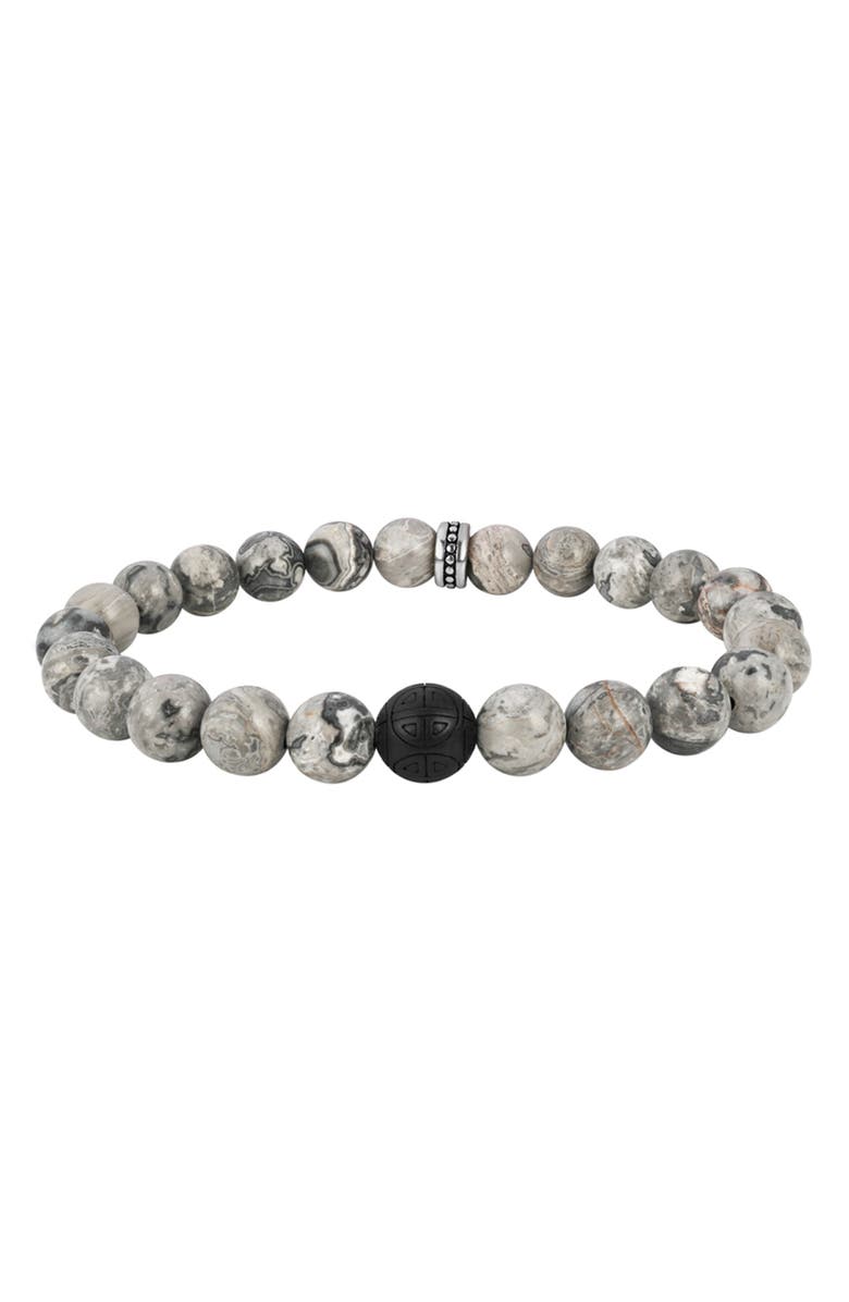 GEOFFREY BEENE Men's Semiprecious Stone Beaded Stretch Bracelet, Main, color, Grey