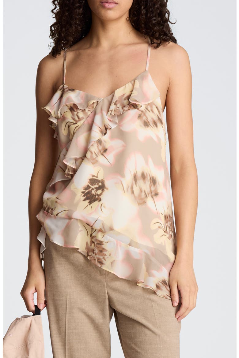 Ruffle Detail Abstract Floral Camisole, Main, color, PASTEL YELLOW MULTI