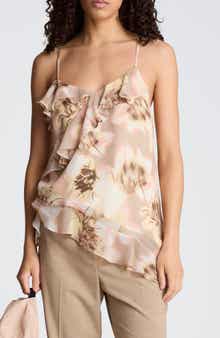 Ruffle Detail Abstract Floral Camisole