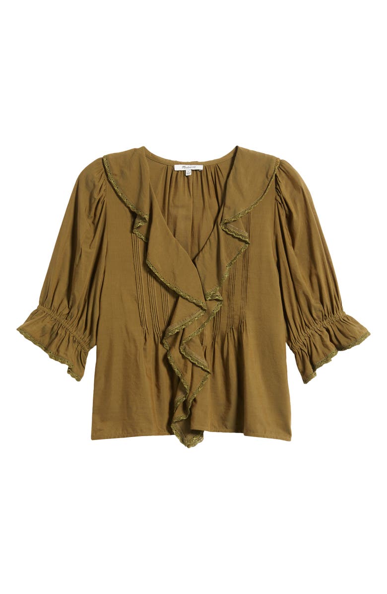 Madewell Ruffled Puff-Sleeve Top, Alternate, color, Kale