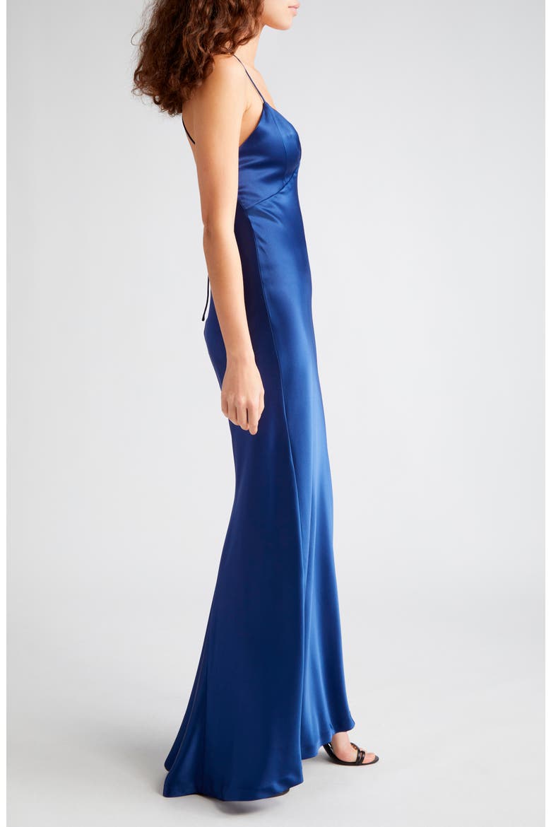 Montana Lace-Up Satin Slipdress, Alternate, color, AZURE