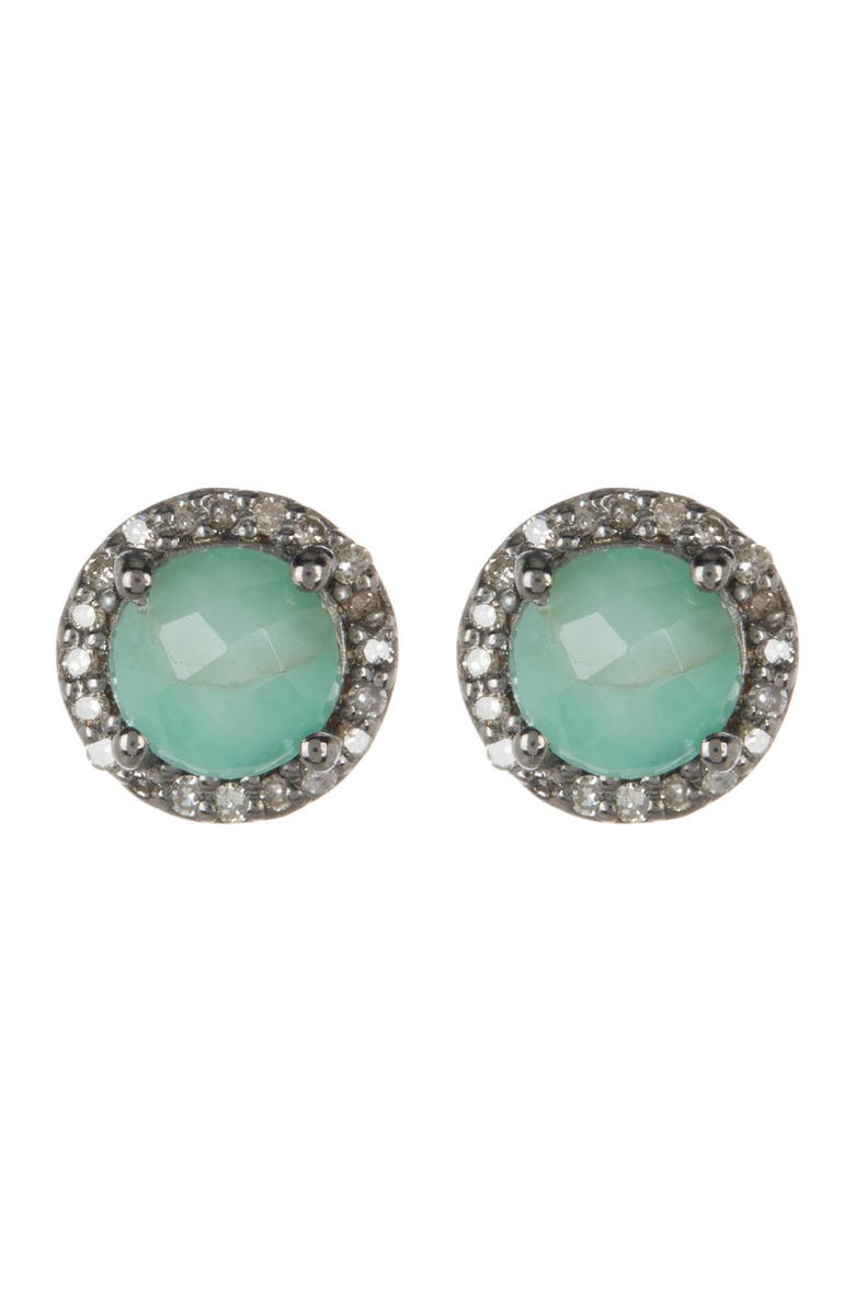 ADORNIA FINE Sterling Silver Echo Light Emerald & Diamond Halo Stud Earrings - 0.38 ctw, Main, color,