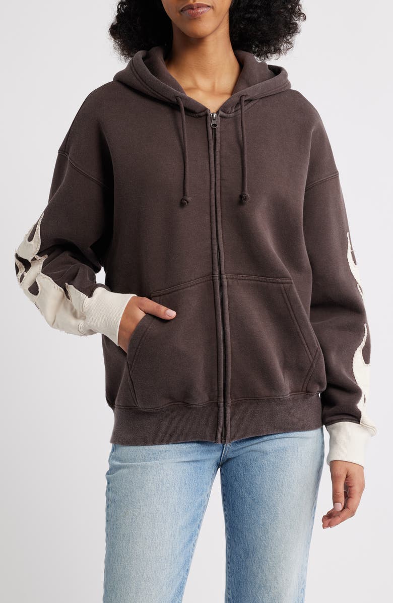 PacSun Flame Zip-Up Hoodie, Alternate, color, Brown