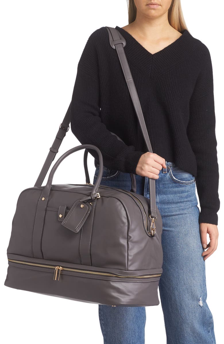 Mali + Lili Riley Vegan Leather Weekend Travel Bag, Alternate, color, Charcoal