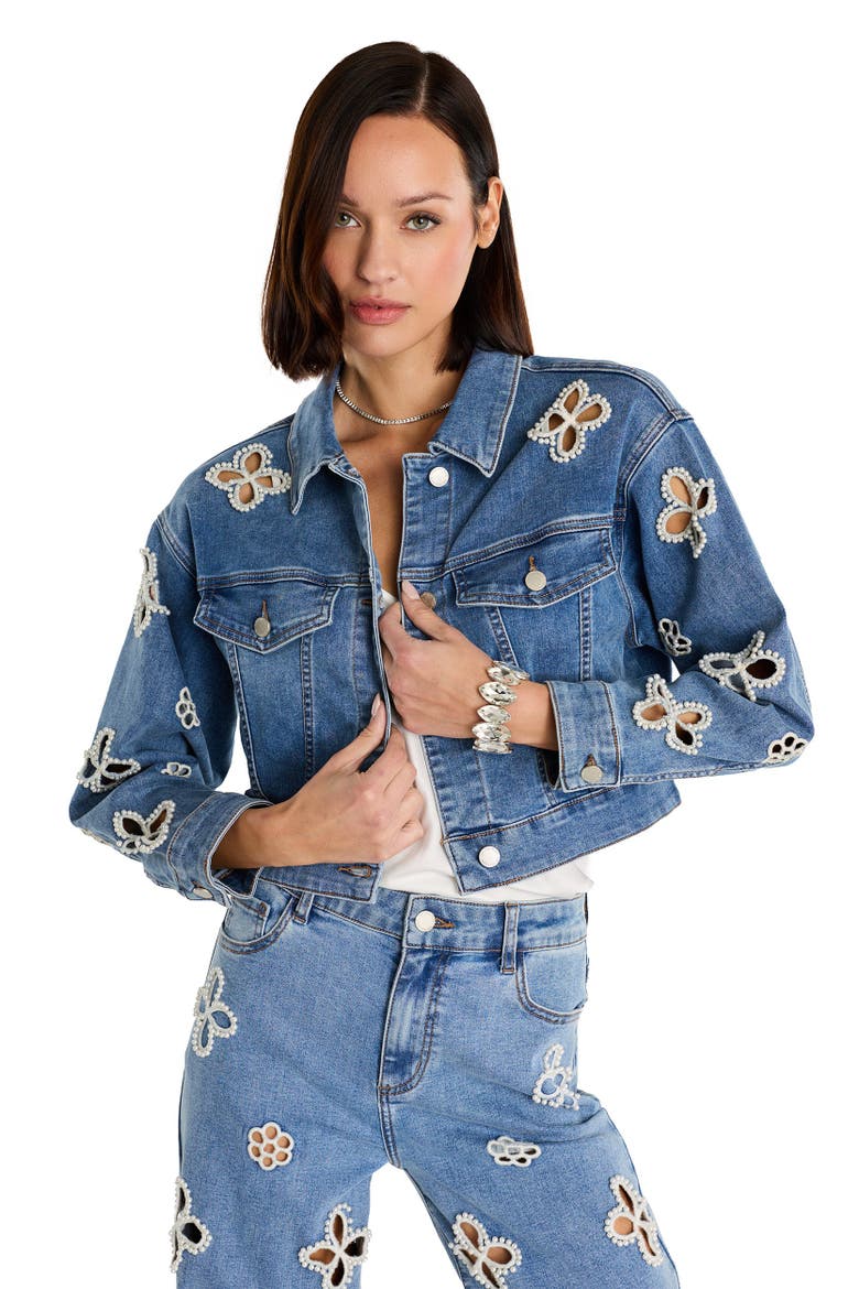 Kaia Pearl Jean Jacket, Main, color, MEDIUM BLUE