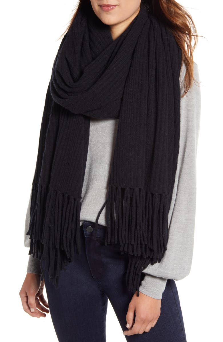 Halogen<sup>®</sup> Rib Cashmere Fringe Wrap, Main, color,