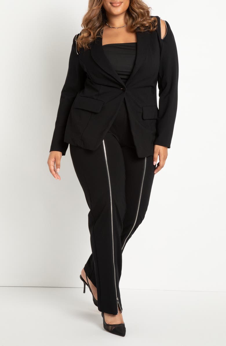 ELOQUII Zipper Detail Cold Shoulder Blazer, Alternate, color, 