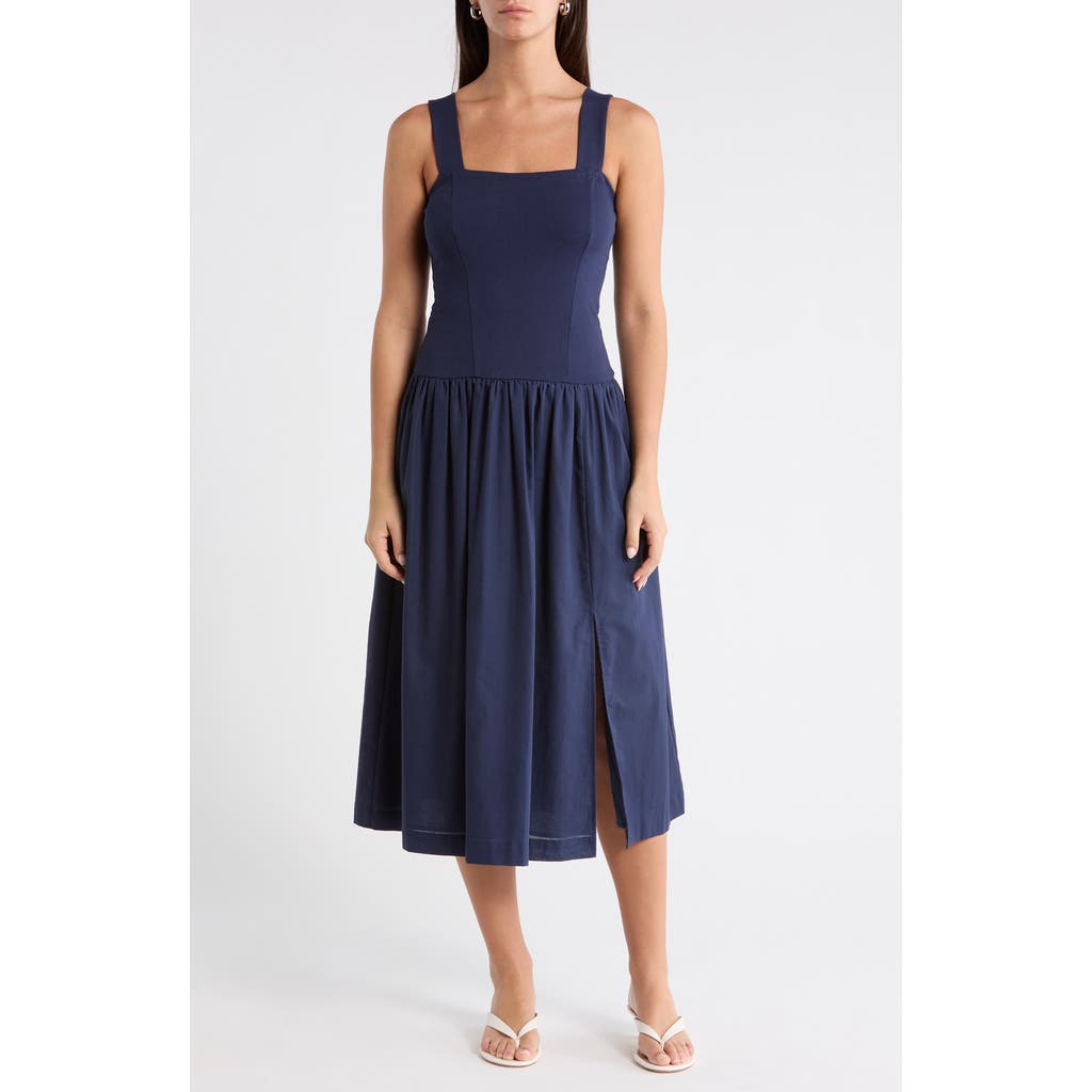 SUGARLIPS Raziela Mixed Media Midi Dress in Navy at Nordstrom, Size Small
