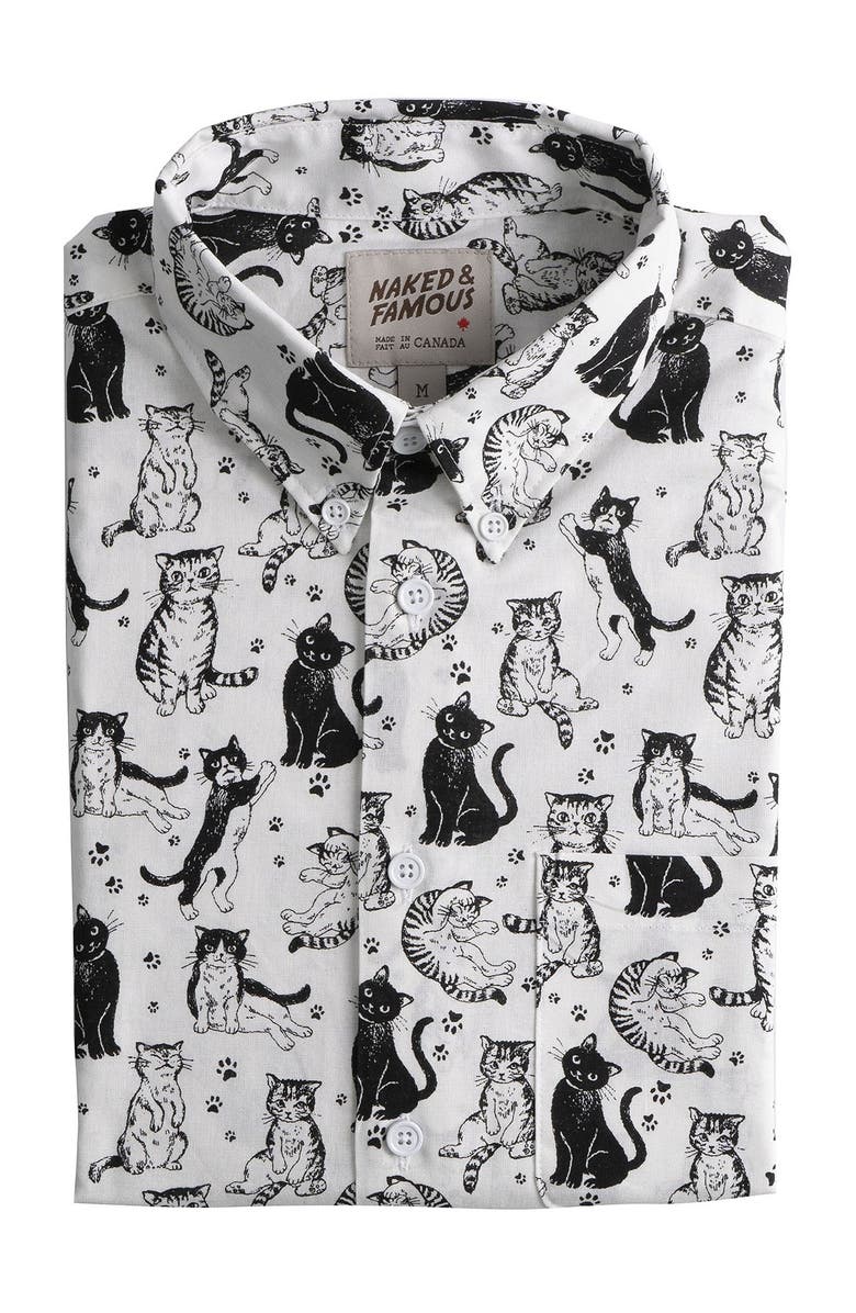 Naked & Famous Denim Easy Cute Cats Relaxed Slim Fit Shirt, Main, color, 
