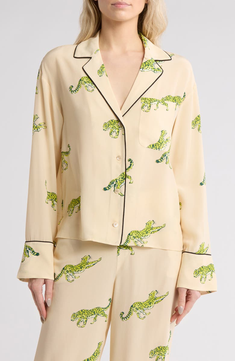 Equipment Shalom Leopard Silk Pajama Shirt, Main, color, 