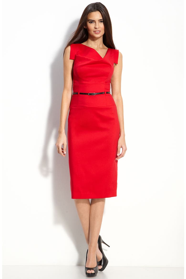 Jackie Belted Stretch Gabardine Sheath Dress, Main, color, RED