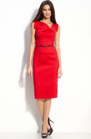 Black Halo Jackie Belted Stretch Gabardine Sheath Dress