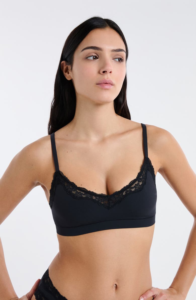Etam Lace Trim Bralette, Alternate, color, Black