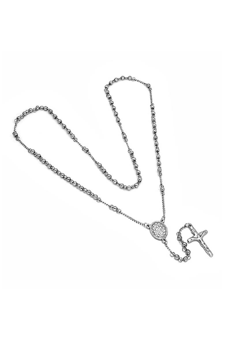 Black Stainless Steel Rosary Necklace, Main, color, METALLIC