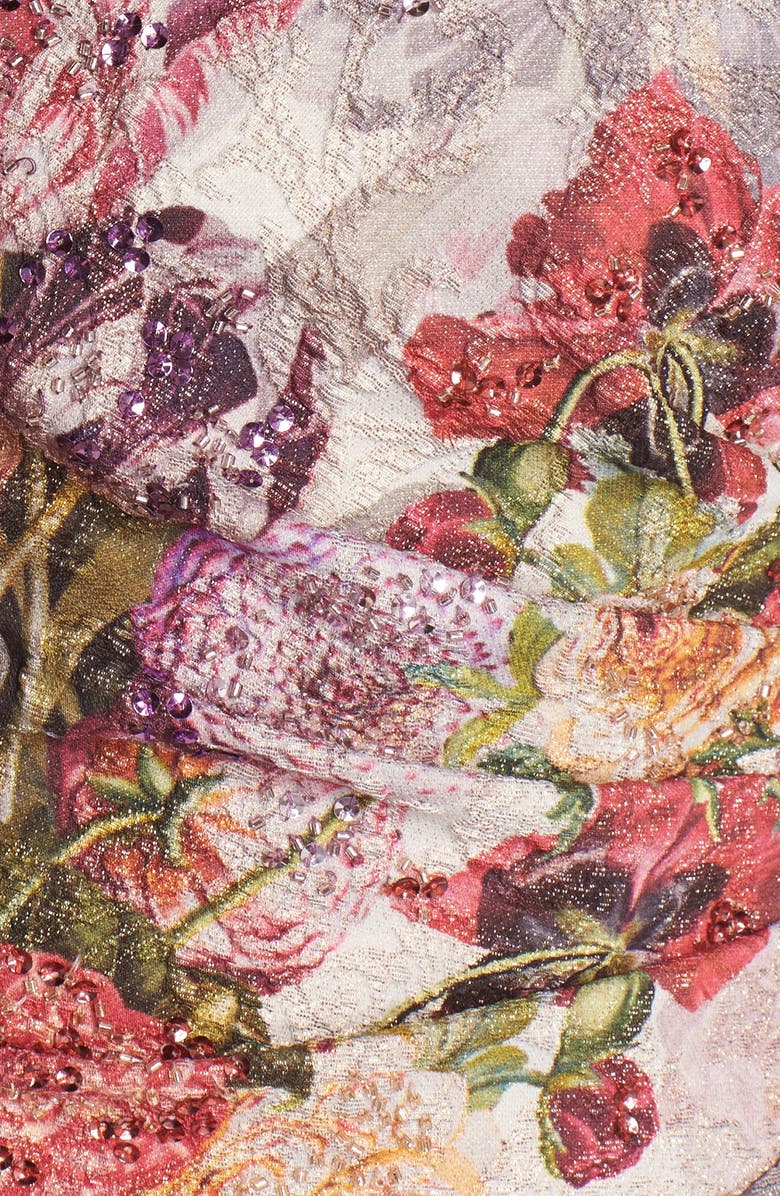 Adrianna Papell Embellished Ruched Metallic Jacquard Sheath Dress, Alternate, color, 