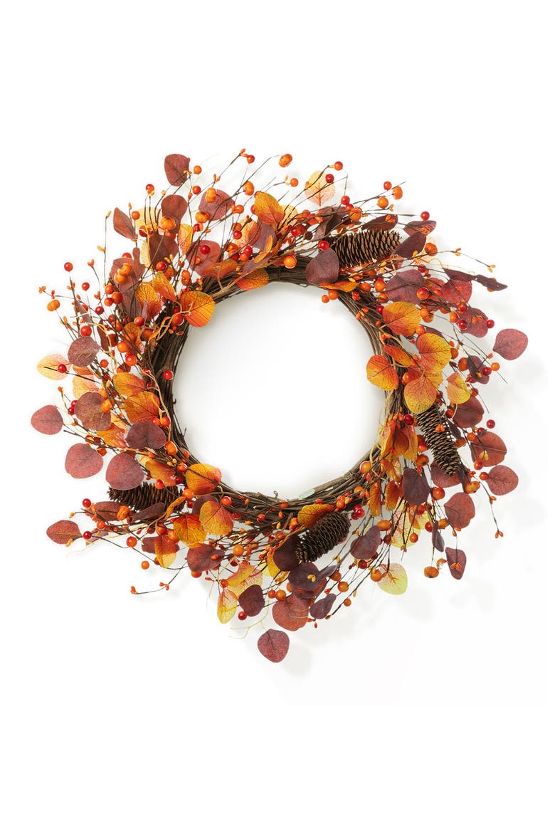 22"D Fall Eucalyptus Berry Wreath, Main, color, Orange