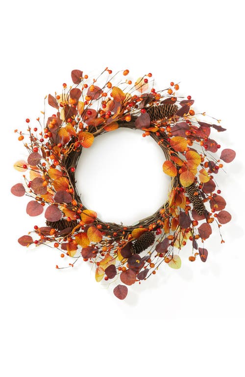 Glitzhome 22"D Fall Eucalyptus Berry Wreath in Orange at Nordstrom, Size Medium
