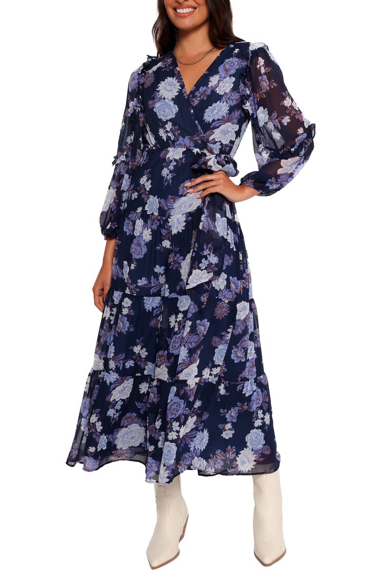 Petal & Pup Korina Floral Long Sleeve Wrap Dress, Main, color, Vintage Blues