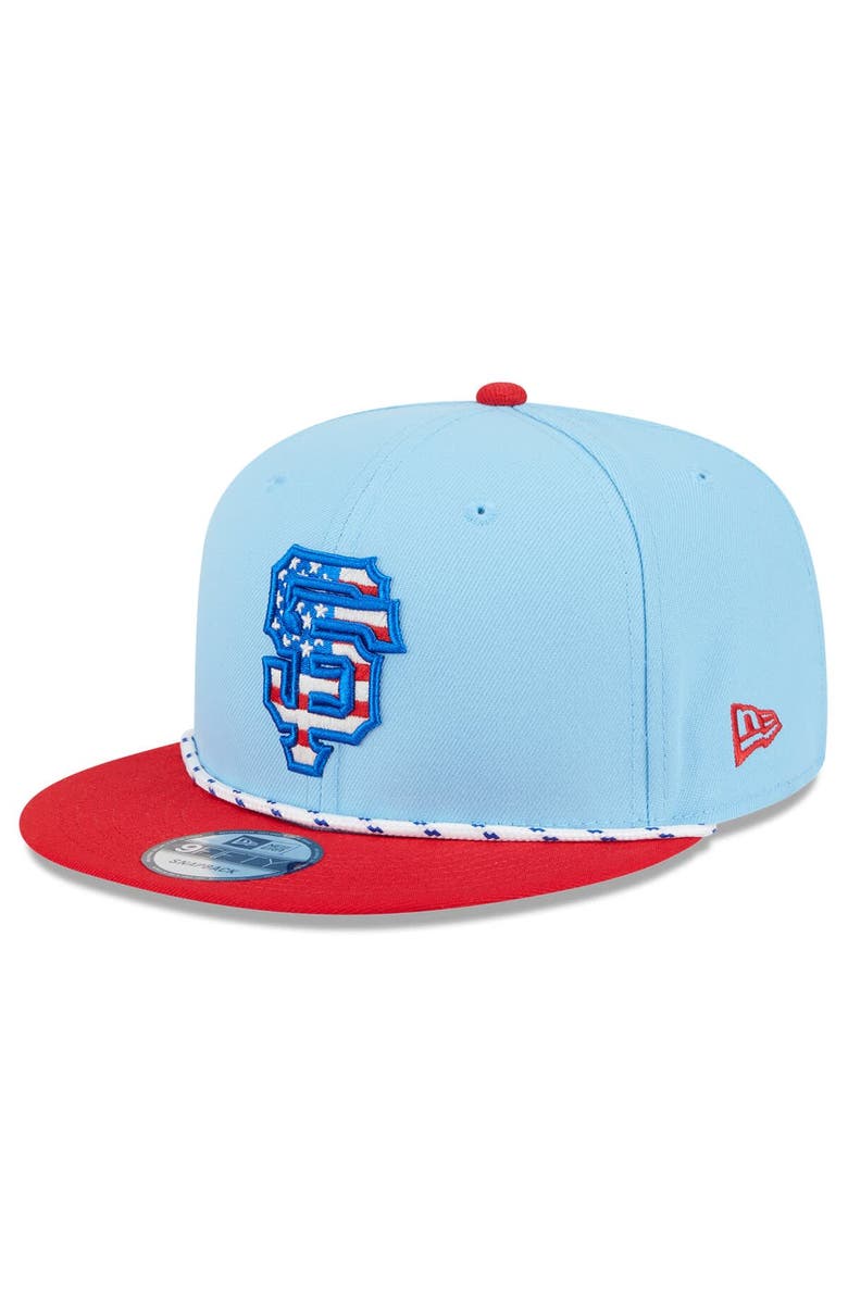New Era Men's New Era Light Blue/Red San Francisco Giants 2025 Fourth of July 9FIFTY Snapback Hat, Main, color, 