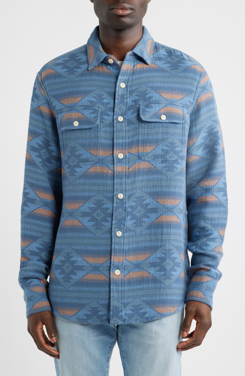 Faherty x Doug Good Feather Canyon Organic Cotton Overshirt, Alternate, color, Blue Western Range