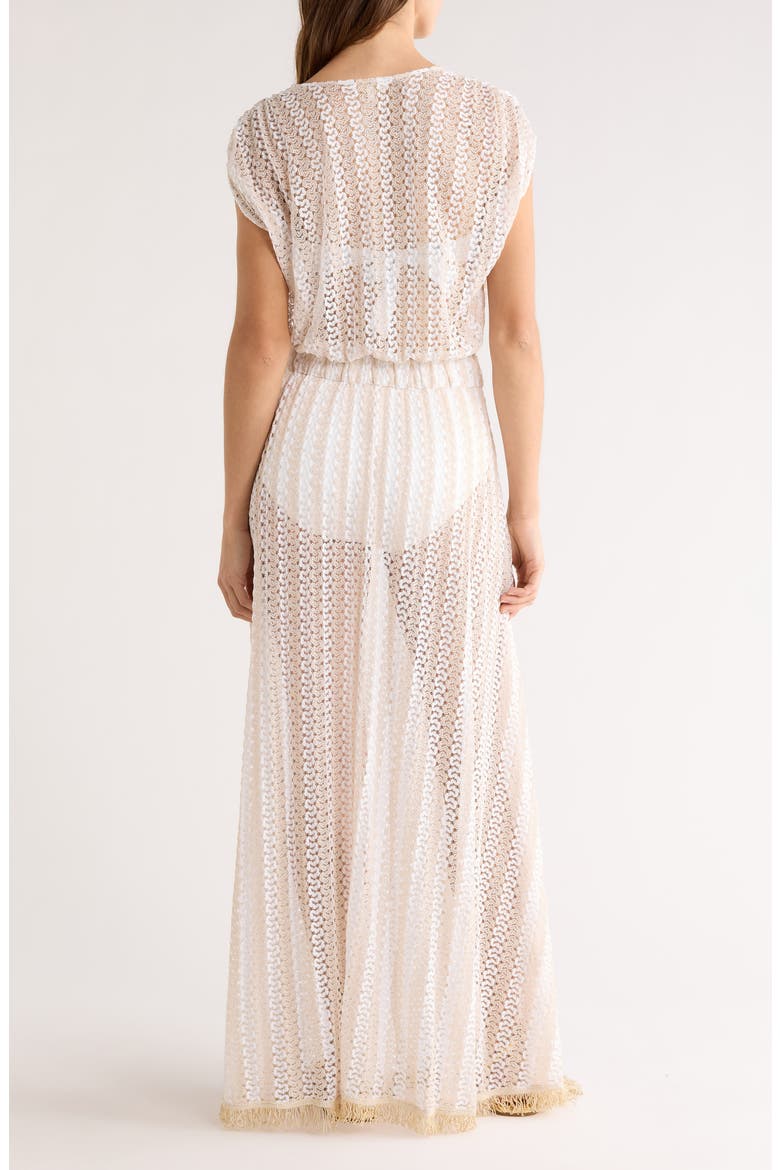 Katherine Swirl Tie Front Cover-Up Maxi Dress, Alternate, color, WHITE METALLIC ZIGZAG