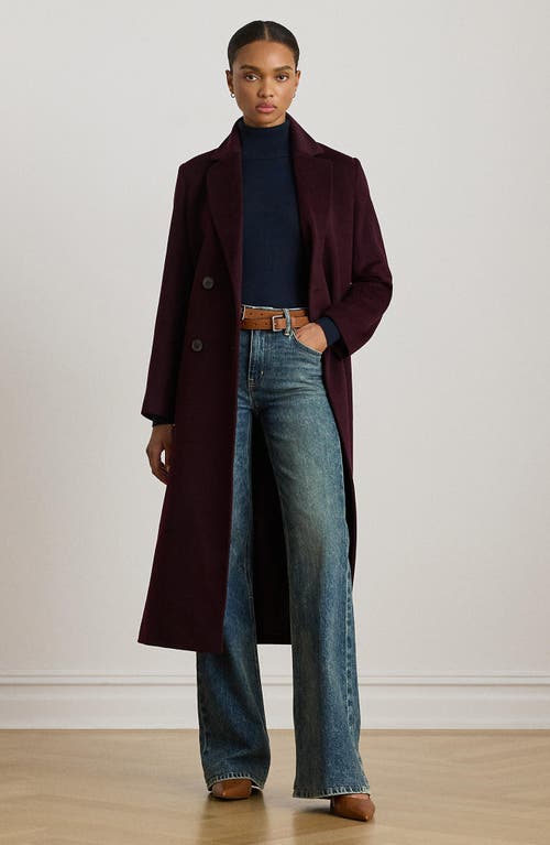 Ralph Lauren Lauren Double Breasted Wool Blend Reefer Coat In Burgundy