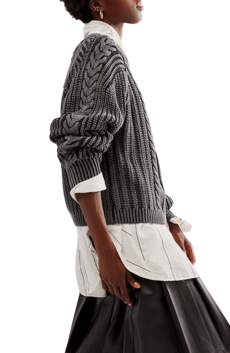 Free People Frankie Cable Cotton Sweater, Alternate, color, Black