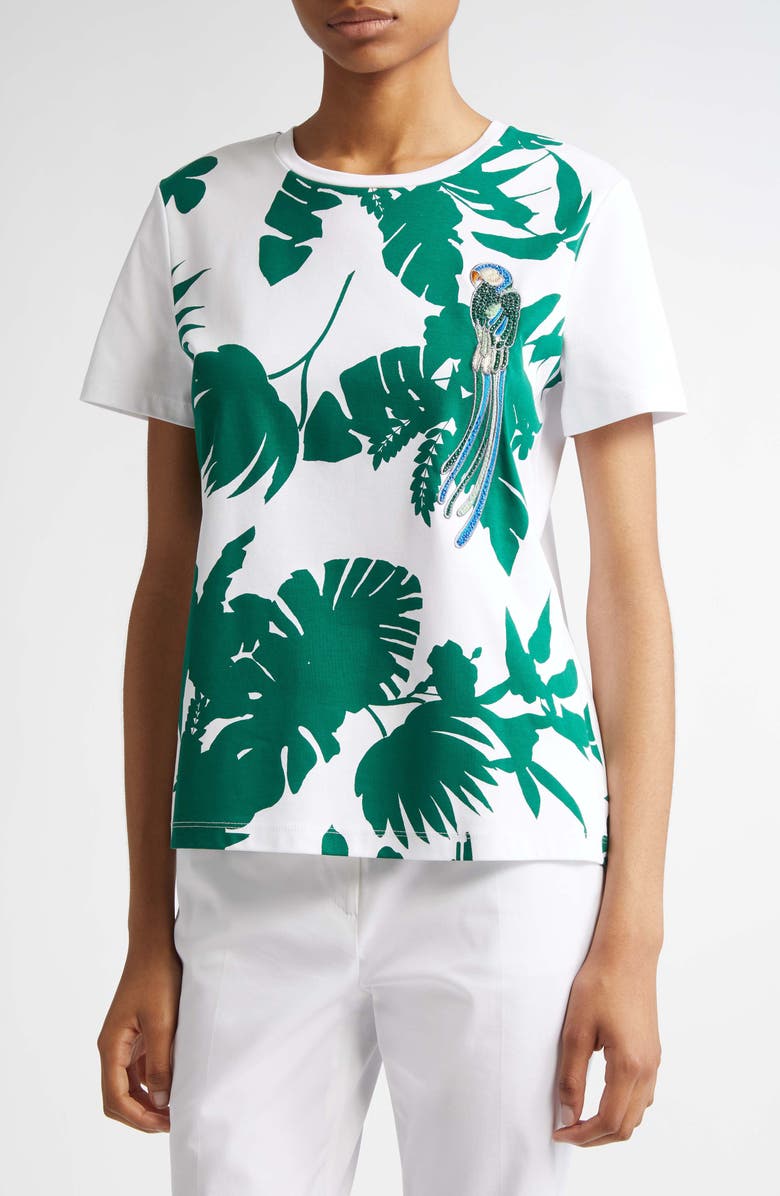 Max Mara Studio Won Crystal Embellished Parrot T-Shirt, Main, color,