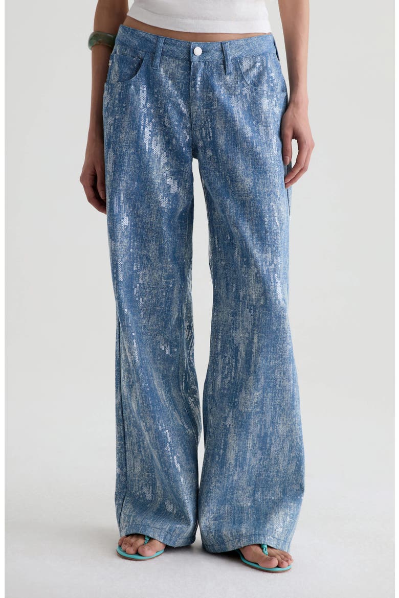 Adria Sequin Wide Leg Jeans, Main, color, NEXT TO WATER