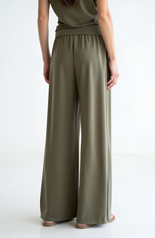 Modenaire High Waist Wide Leg Pants In Green