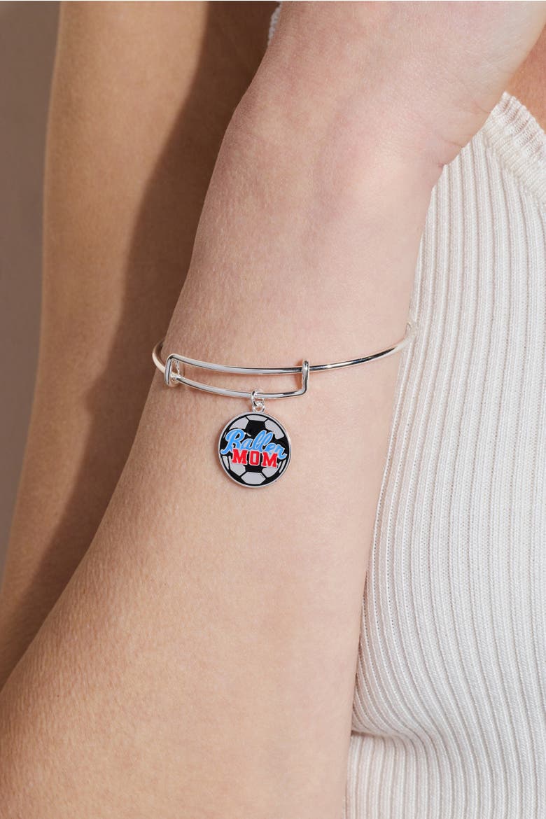 'Baller Mom' Soccer Charm Bangle, Alternate, color, Silver