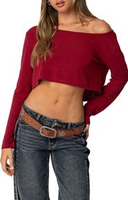 EDIKTED One-Shoulder Long Sleeve Crop Top