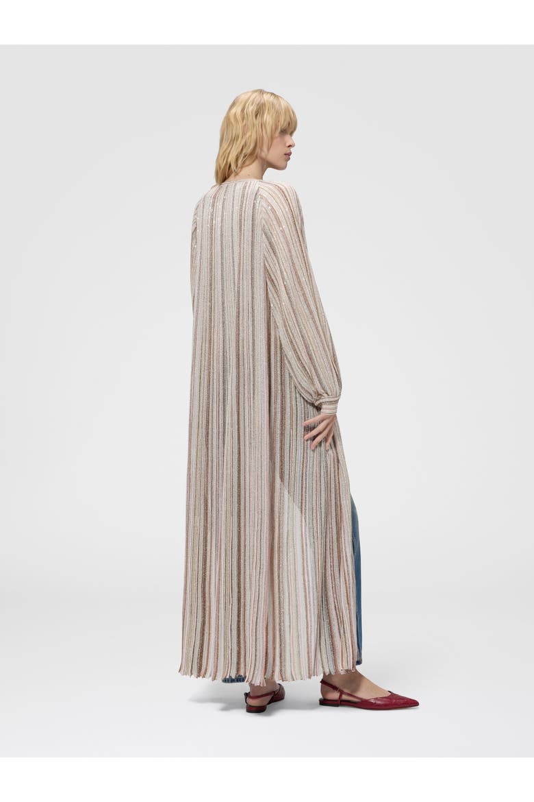Long Ribbed Cardigan With Belt And Sequins, Alternate, color, Pink