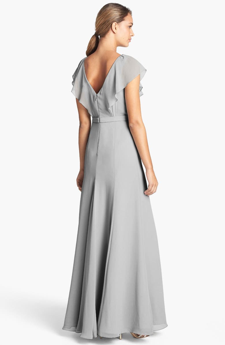 Jenny Yoo Cecilia Ruffled V-Neck Chiffon Long Dress, Alternate, color,