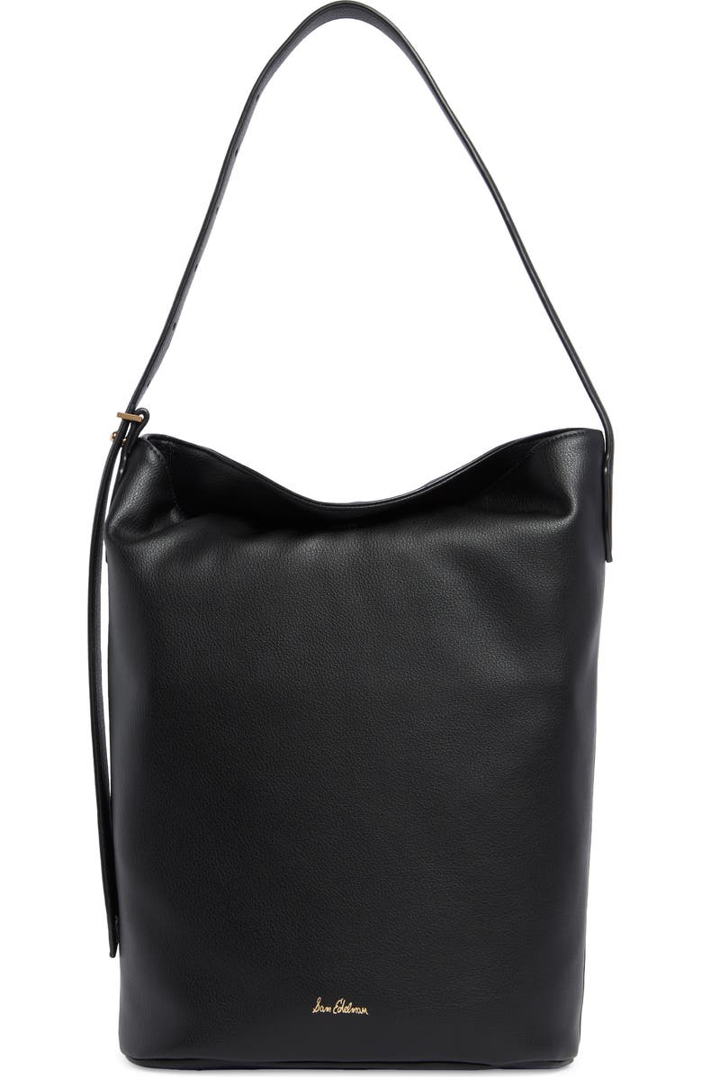 Sam Edelman Harlyn Pebbled Leather Bucket Bag, Main, color, Black
