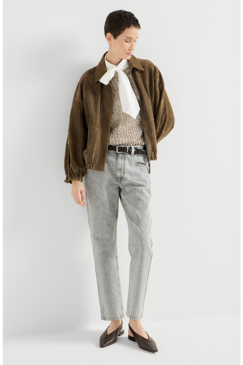 Authentic denim straight trousers with shiny bartack, Alternate, color, Light Grey