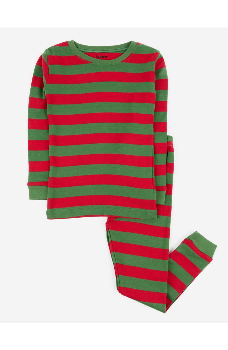Leveret Kids Two-Piece Striped Cotton Matching Family Holiday Pajamas, Main, color, Red & Green