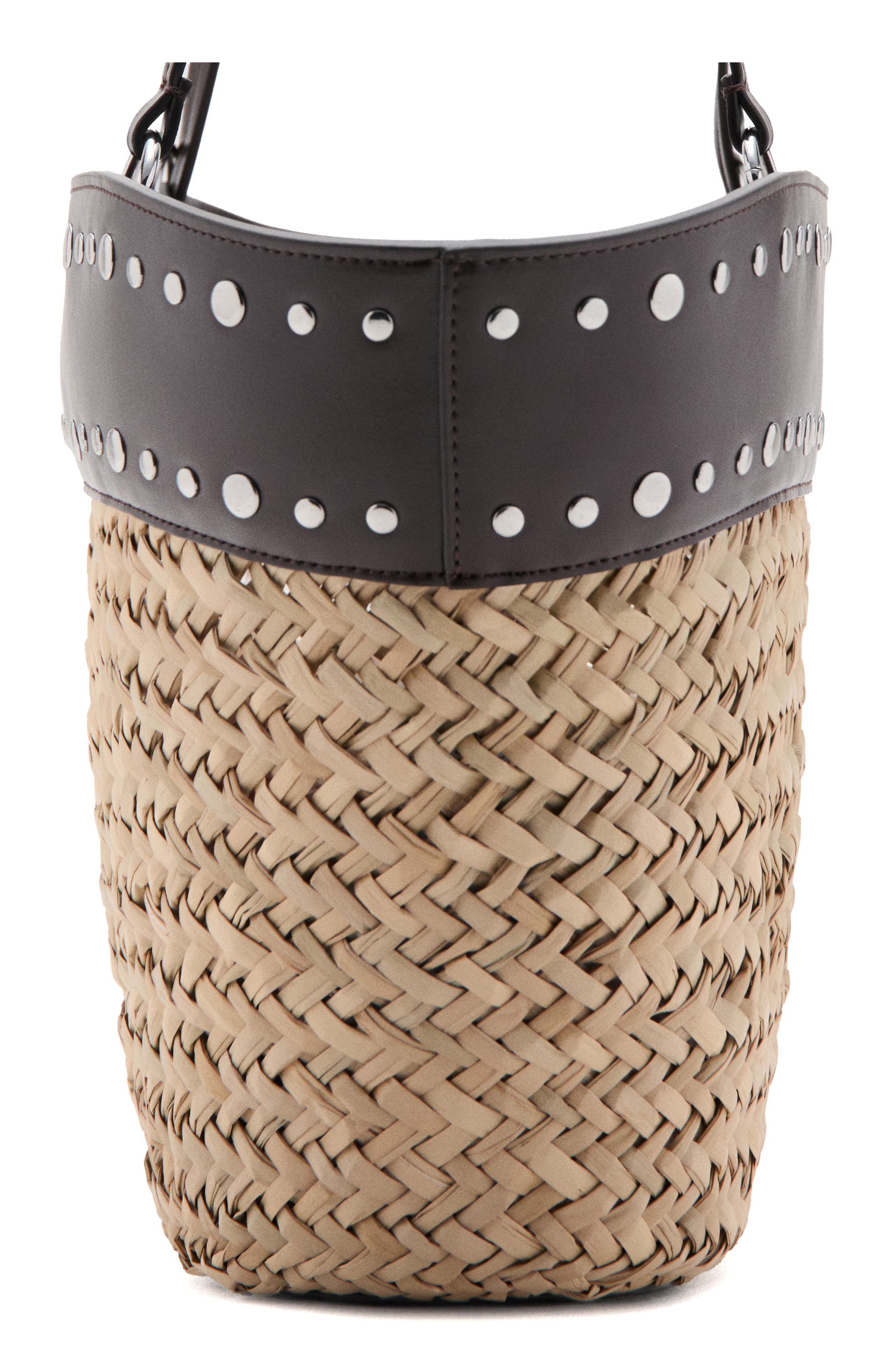 MANGO Studded Raffia Shopper Bag, Alternate, color, 