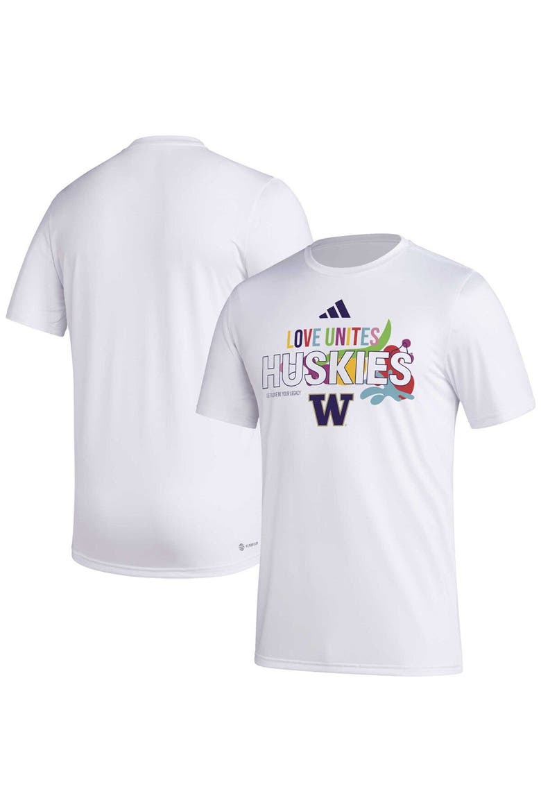 Men's adidas x Rich Mnisi Pride Collection White Washington Huskies Pregame AEROREADY T-Shirt, Main, color, White