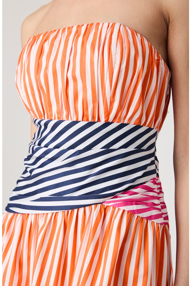 Alexis Stripe Strapless Midi Dress, Alternate, color, ORANGE-MARINE-PINK