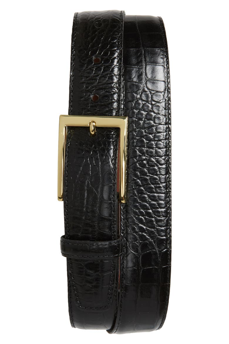 Gator Grain Embossed Leather Belt, Alternate, color, BLACK