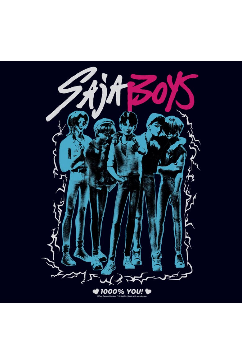 Women's KPop Demon Hunters Saja Boys Portrait  Graphic T-Shirt, Alternate, color, Navy Blue