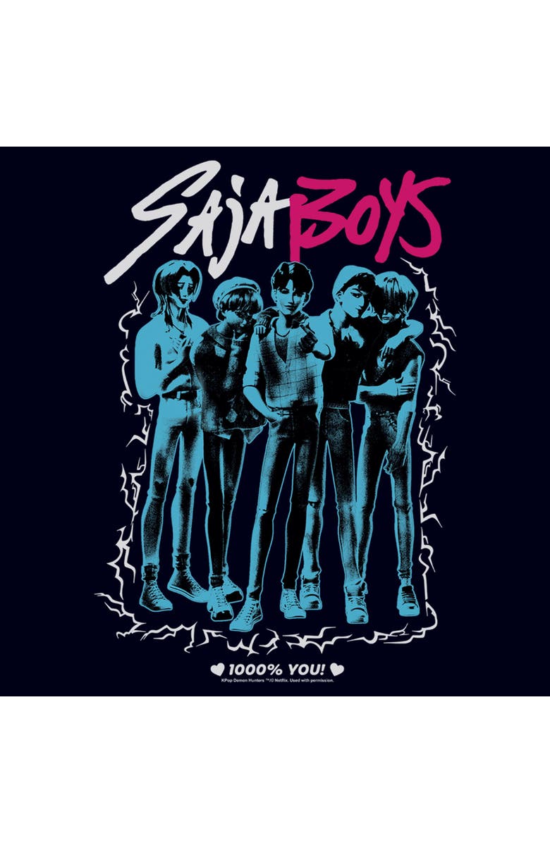 KPop Demon Hunters Women's KPop Demon Hunters Saja Boys Portrait Graphic T-Shirt, Alternate, color, Navy Blue