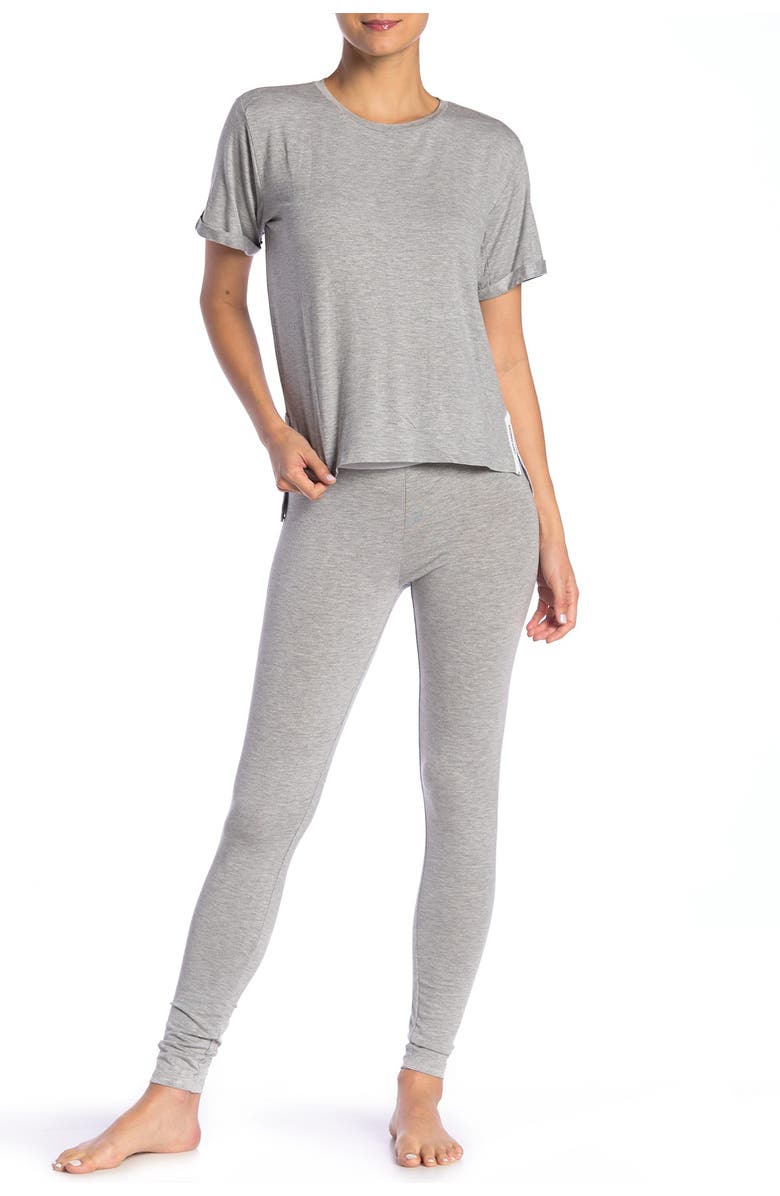French Connection Heather Logo Trim T-Shirt & Pants Pajama 2-Piece Set, Alternate, color, 
