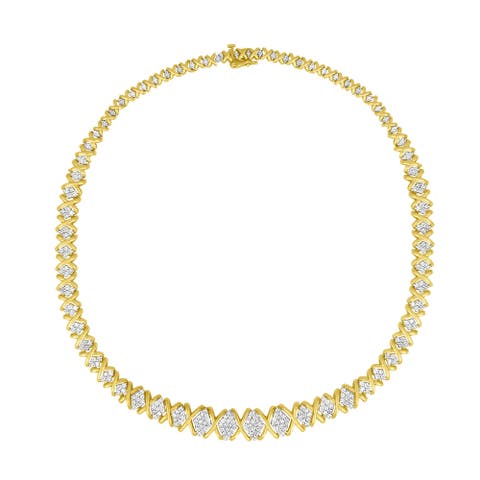 10K Yellow Gold 4 cttw Brilliant Diamond Graduating Riviera Statement Necklace