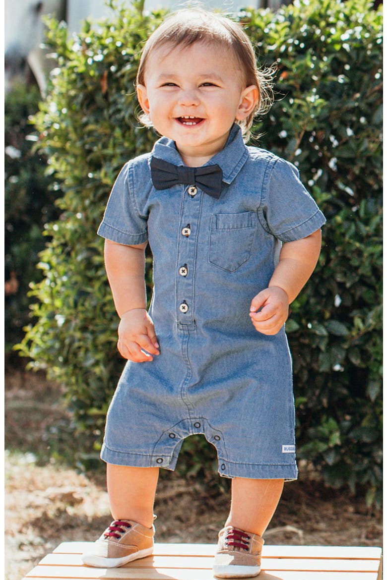 Light Wash Denim Romper, Alternate, color, BLUE