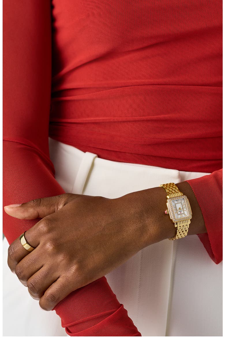 Mini Deco Madison Two-Tone 18K Gold Plate Diamond Bracelet Watch, 23mm x 24mm, Alternate, color, GOLD