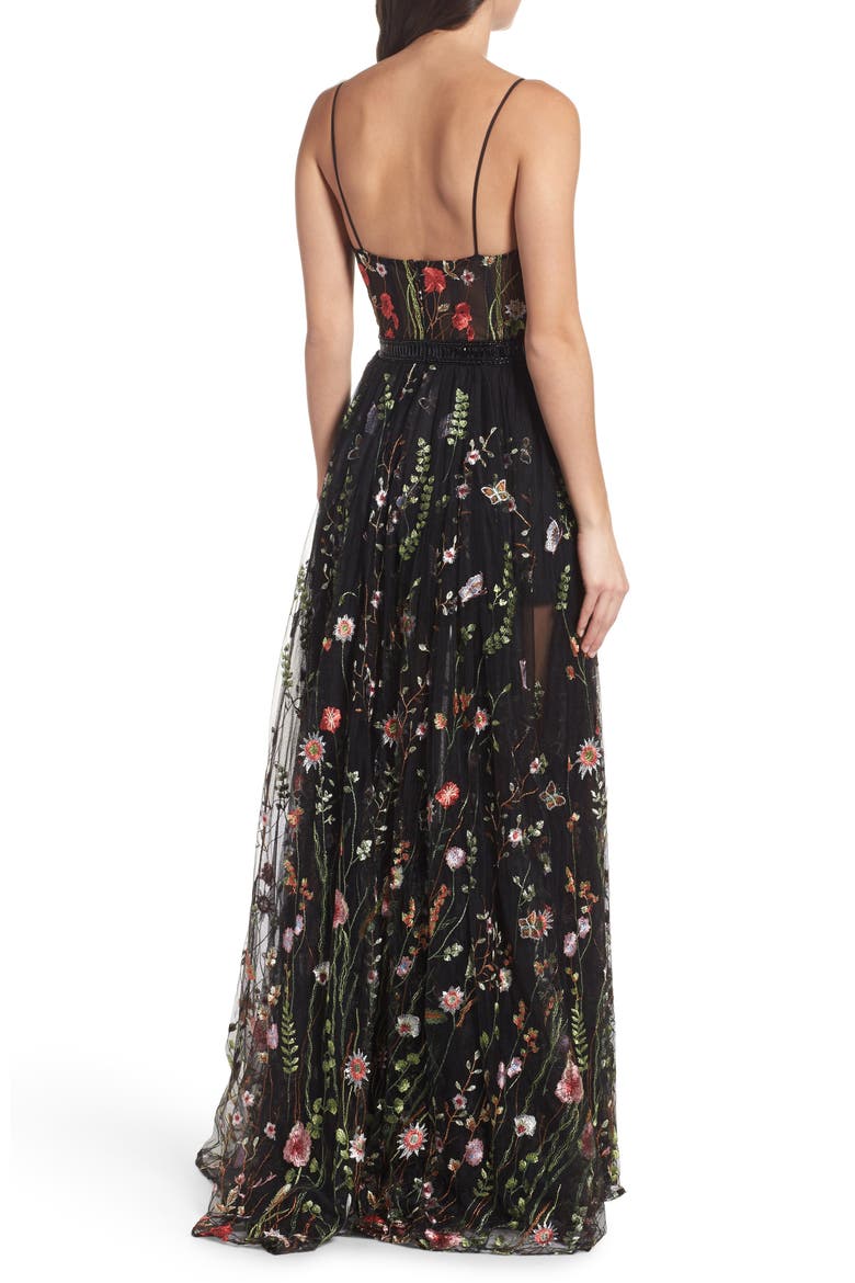 Embroidered Mesh Bustier Gown, Alternate, color, BLACK/MULTI