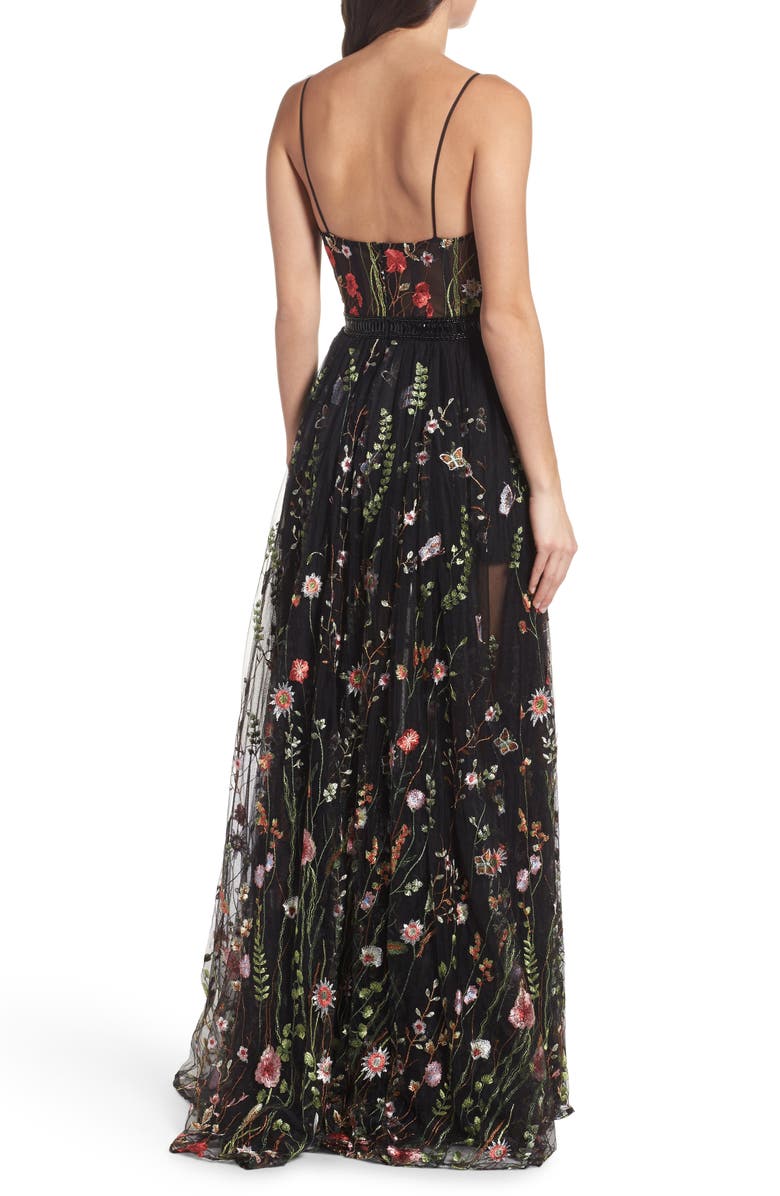 Mac Duggal Embroidered Mesh Bustier Gown, Alternate, color,